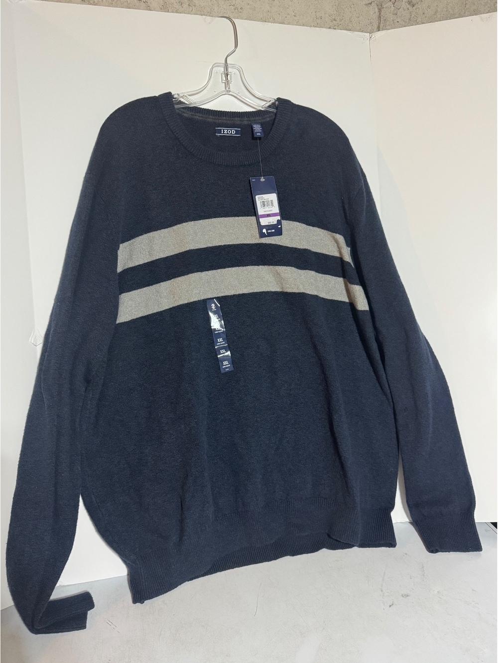 IZOD 7GG Soft yarn striped crew neck sweater navy Blazer XXL